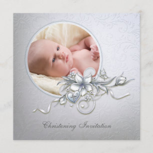 Elegant Light Blue Photo Christening Baptism Invitation