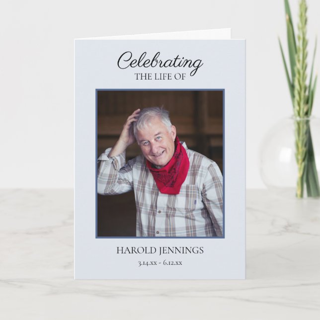 Elegant Light Blue Photo Funeral Memorial Programme (Front)