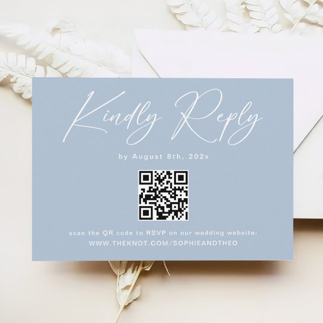 Elegant Light Blue QR Code Wedding RSVP Enclosure Card (Creator Uploaded)