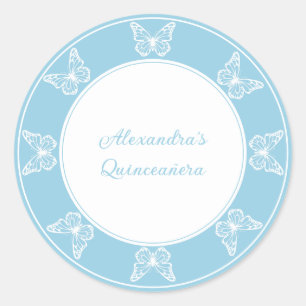 Elegant Light Blue Quinceañera - Butterfly Classy Classic Round Sticker