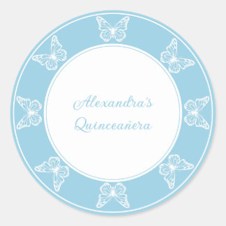 Elegant Light Blue Quinceañera - Butterfly Classy Classic Round Sticker