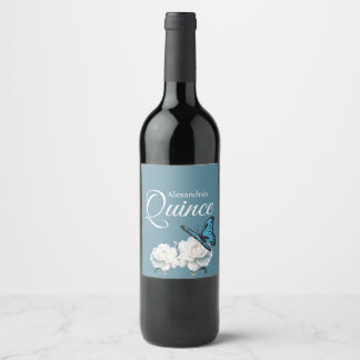 Elegant Light Blue Quinceañera - Butterfly Custom Wine Label