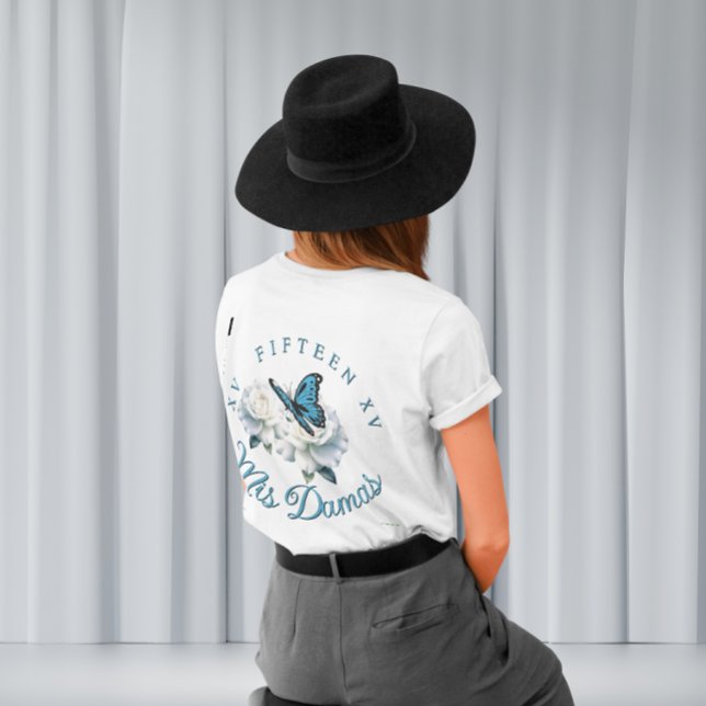 Elegant Light Blue Quinceañera - Damas Gift Custom T-Shirt (Dreamy Blue Butterfly Quinceanera Court Gifts - Custom T-shirt )