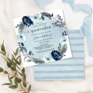 Elegant Light Blue Quinceañera, Floral Invitation