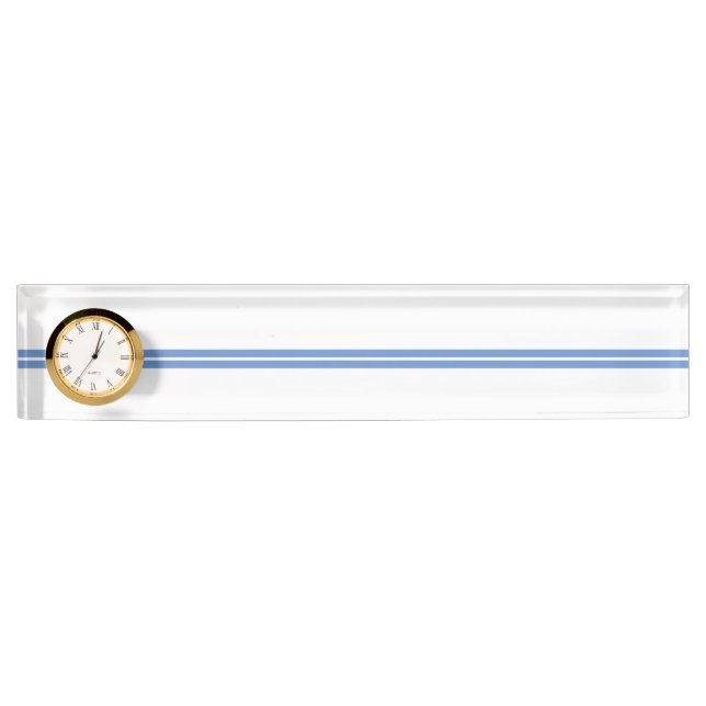 Elegant Light Blue Racing Stripes On White Clock Nameplate (Front)
