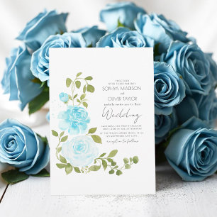 Elegant Light Blue Roses Floral Botanical Invitation
