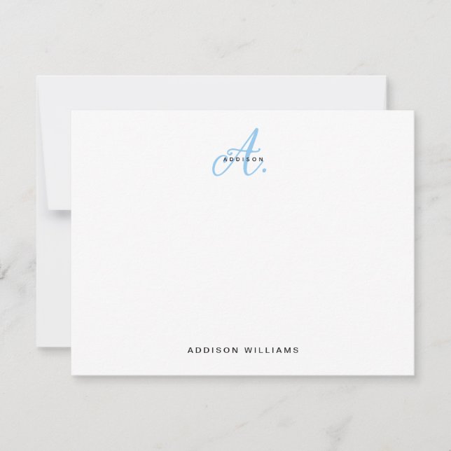 Elegant Light Blue Script Monogram Card (Front)