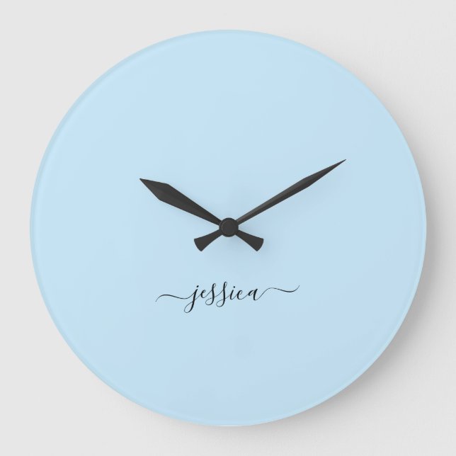 Elegant light blue script name large clock (Front)