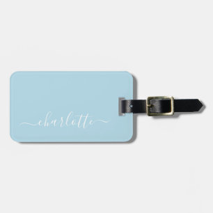 Elegant Light Blue Script Name Personalised Luggage Tag