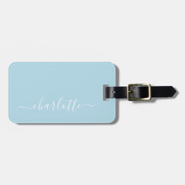 Elegant Light Blue Script Name Personalised  Luggage Tag (Front Horizontal)
