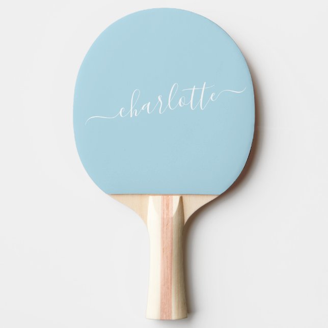 Elegant Light Blue Script Name Personalised  Ping Pong Paddle (Front)