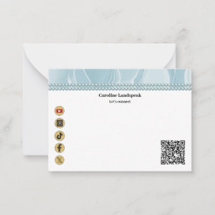 Elegant Light Blue Silk, Social Media & QR Code Card