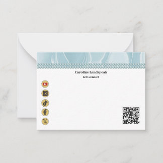 Elegant Light Blue Silk, Social Media & QR Code Card