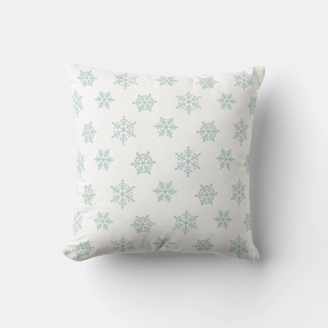 Elegant Light Blue Snowflakes on White Cushion (Front)