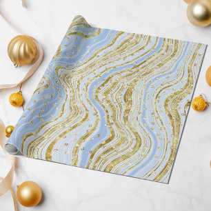 Elegant Light Blue Sparkle Swirls Glitter Sequins Wrapping Paper