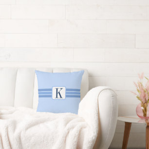 Elegant Light Blue Striped Banner Add Initial Cushion