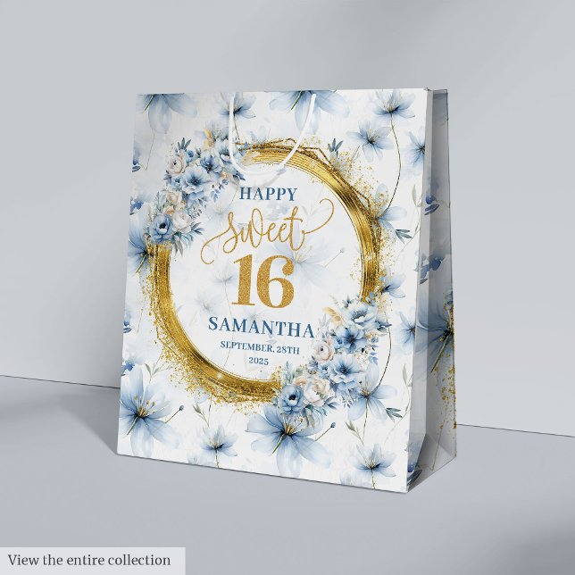 Elegant Light Blue Sweet Sixteen Gold Glitter Bag (Elegant Light Blue Sweet Sixteen Gold Glitter Bag)