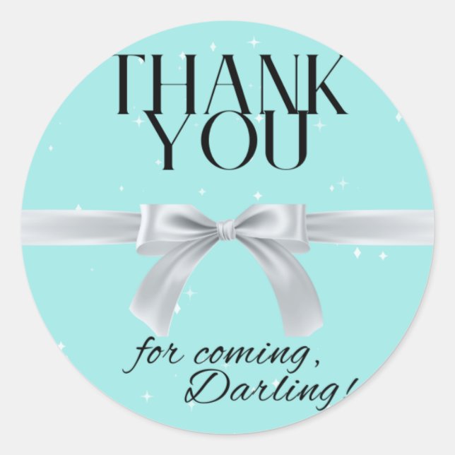 elegant, light blue Thank you sticker  (Front)