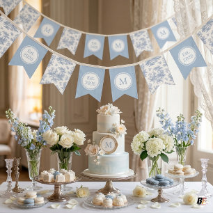 Elegant Light Blue Toile Monogram Est. 2026 Bunting