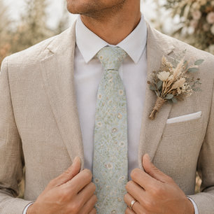 Elegant Light Blue Vintage Botanical  Tie