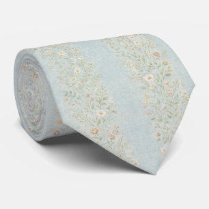 Elegant Light Blue Vintage Botanical Tie