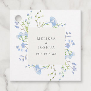 Elegant Light Blue Watercolor Florals Wedding Favour Tags
