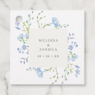 Elegant Light Blue Watercolor Florals Wedding Favour Tags
