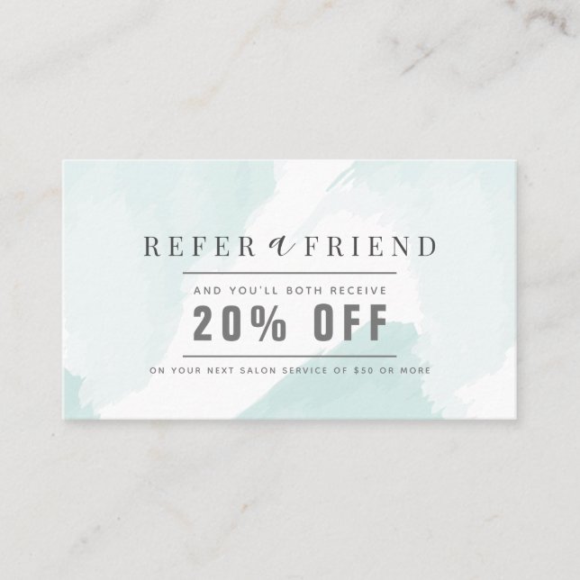 Elegant Light Blue Watercolor Salon Referral Business Card (Front)