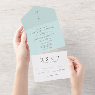 Elegant Light Blue Wedding All In One Invitation