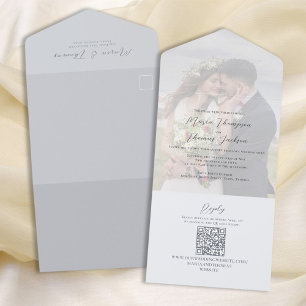 Elegant Light Blue Wedding Photo All In One Invitation