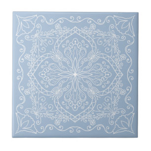 Elegant Light Blue White Flowers Butterfly Tile