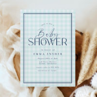 Elegant Light Blue White Gingham Boy Baby Shower