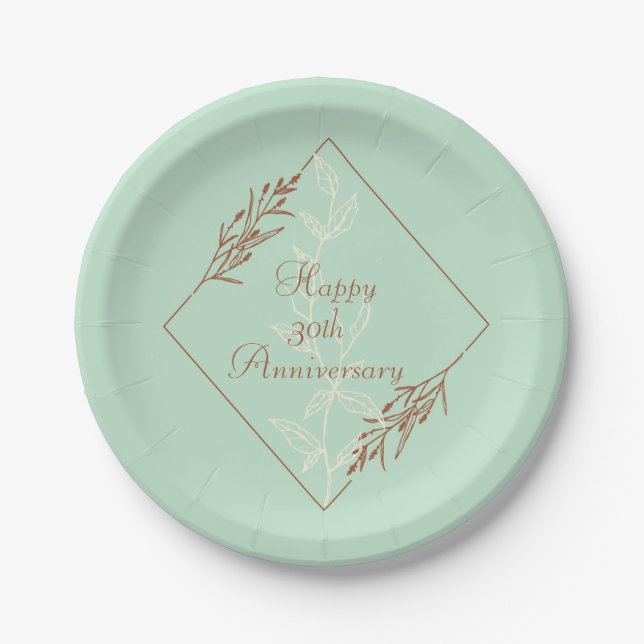 Elegant Light Blue with Brown Paper Plate (Front)