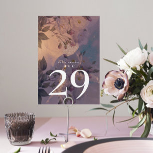Elegant Light Boho Floral Purple Fantasy Wedding Table Number