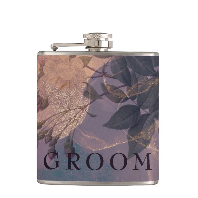 Elegant Light Boho Purple Rose Gold Groomsmen Hip Flask (Front)