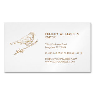 Elegant Light Cream & Gold Perched Bird Magnetic Business Card