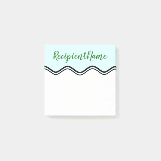 Elegant Light Cyan Background + Forest Green Name Post-it Notes (Front)
