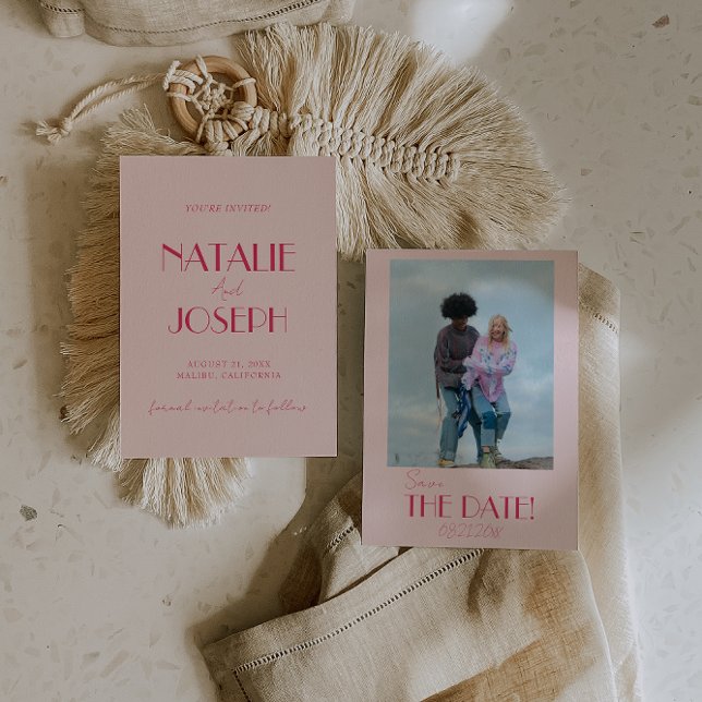 Elegant Light Deep Pink Minimalist Photo Wedding Save The Date (Creator Uploaded)