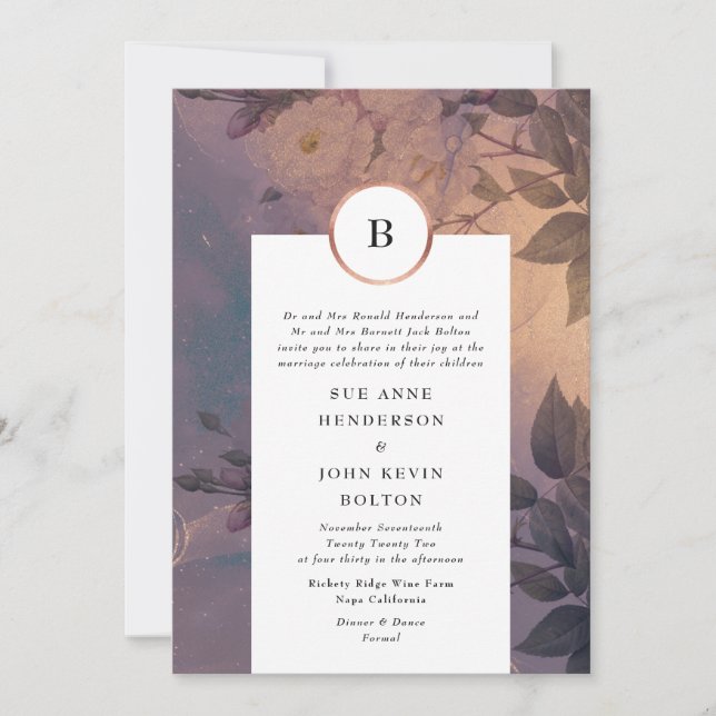 Elegant Light Floral Boho Fantasy Rose Gold Invitation (Front)