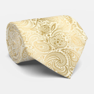 Elegant Light Gold And Ivory Paisley Pattern Tie