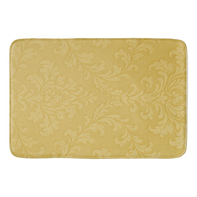 Elegant Light Gold Baroque Damask Bath Mat (Front)