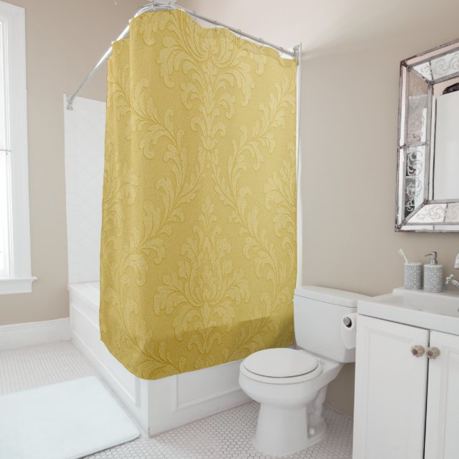 Elegant Light Gold Baroque Damask Shower Curtain (In Situ)