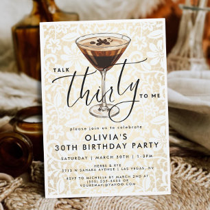Elegant Light Gold “Talk Thirty to Me” Espresso Invitation