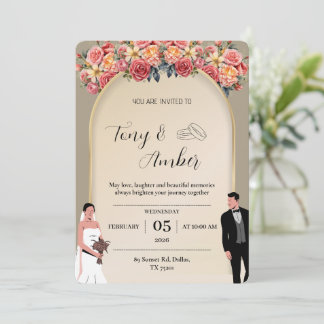 Elegant Light Gold with Floral Wedding Invitation