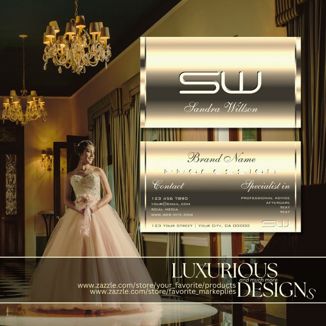 Elegant Light Golden Shimmer Optics 3D Initials Business Card (Creator Uploaded)