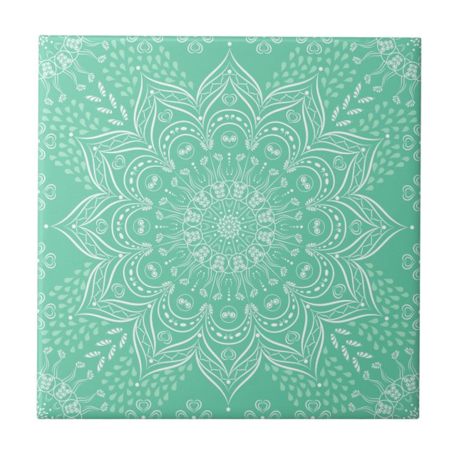 Elegant Light Green Boho Mandala Tile (Front)