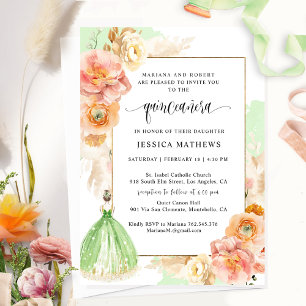 Elegant Light Green Floral Princess Quinceañera Invitation
