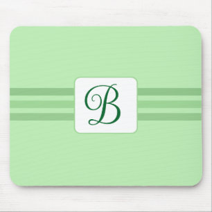 Elegant Light Green Striped Fancy Initial Mouse Mat