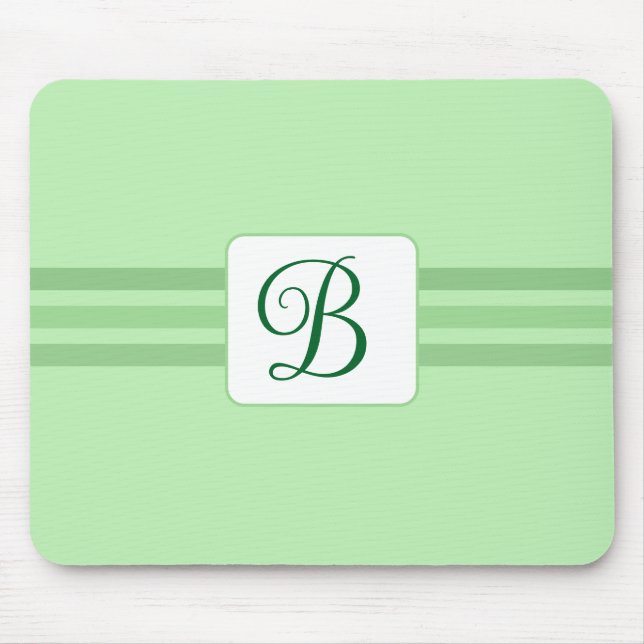 Elegant Light Green Striped Fancy Initial Mouse Mat (Front)