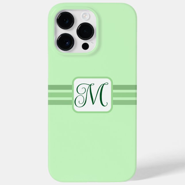 Elegant Light Green Striped Initial Case-Mate iPhone Case (Back)